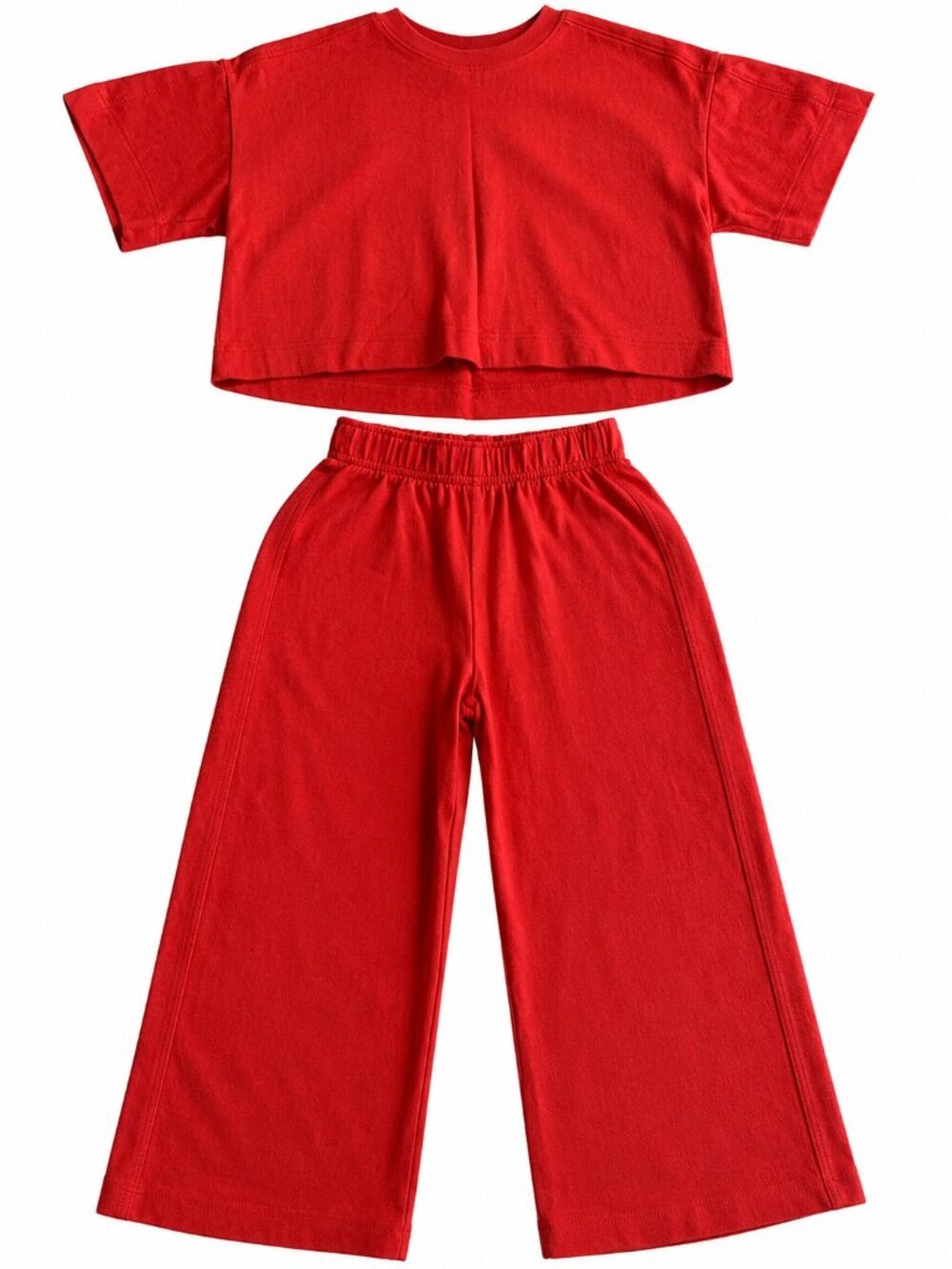 Zara Kids Red Cropped Top & Wide Leg Sweatpants 2-Piece Set Cotton Blend Sz 6/7
